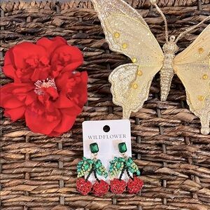 Wildflower NWT Red and Green Cherry Statement Earrings
